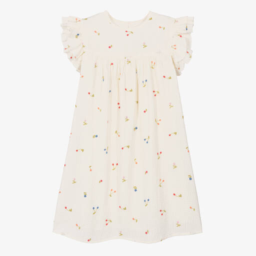 Bonpoint-Teen Girls Ivory Embroidered Seersucker Dress | Childrensalon