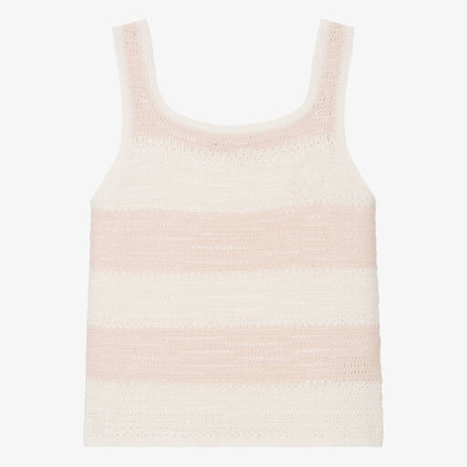 Bonpoint-Teen Girls Pink & Ivory Cotton Crochet Top | Childrensalon