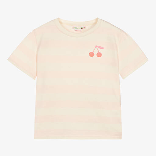 Bonpoint-Teen Girls Pink Stripe Cotton Cherry T-Shirt | Childrensalon