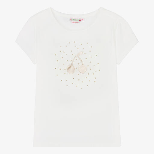 Bonpoint-Teen Girls White Cotton Cherry T-Shirt | Childrensalon