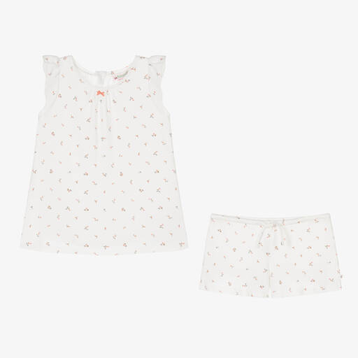 Bonpoint-Teen Girls White Cotton Floral Pyjamas | Childrensalon