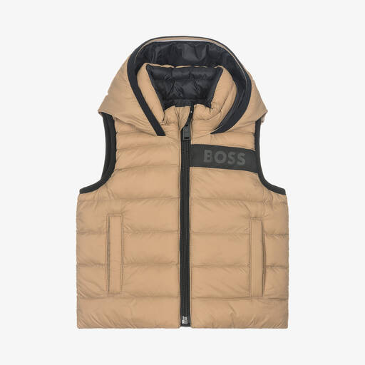 BOSS-Baby Boys Beige & Black Reversible Gilet | Childrensalon