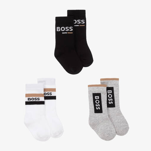 BOSS-Baby Boys Black & Grey Socks (3 Pack)  | Childrensalon