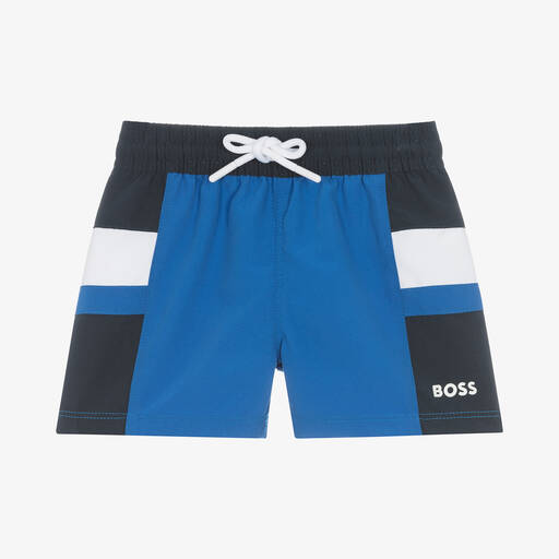 BOSS-Baby Boys Blue Colourblock Swim Shorts | Childrensalon
