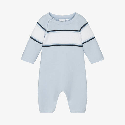 BOSS-Baby Boys Blue Cotton Knit Romper | Childrensalon