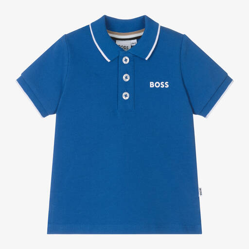 BOSS-Baby Boys Blue Cotton Polo Shirt | Childrensalon