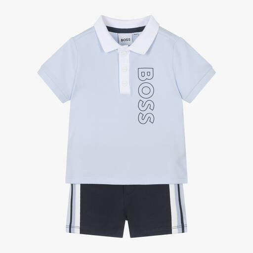 BOSS-Baby Boys Blue Cotton Shorts Set | Childrensalon