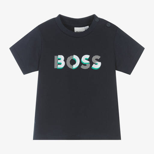 BOSS-Baby Boys Blue Cotton T-Shirt | Childrensalon