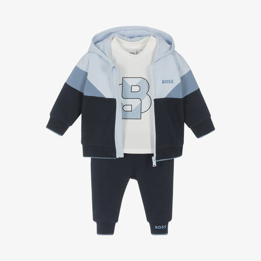 BOSS-Baby Boys Blue Cotton Tracksuit Set | Childrensalon