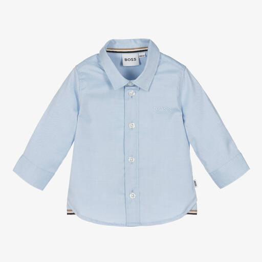 BOSS-Baby Boys Blue Oxford Cotton Shirt | Childrensalon