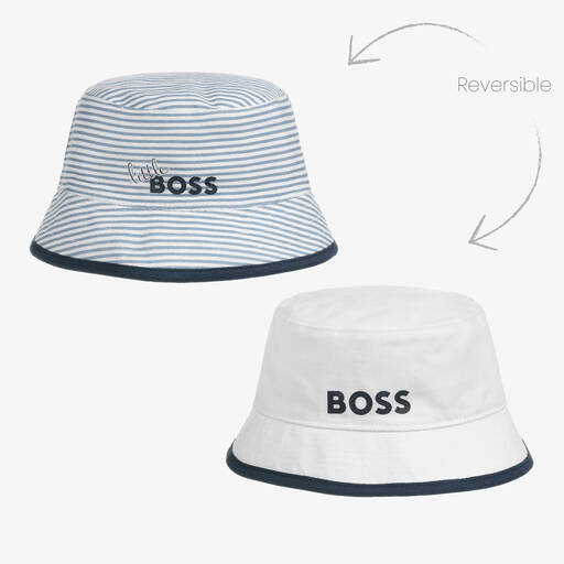 BOSS-Baby Boys Blue & White Logo Bucket Hat | Childrensalon