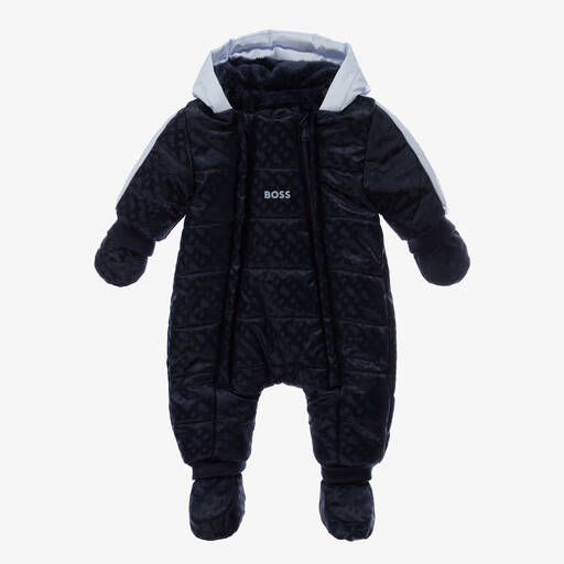 BOSS-Baby Boys Dark Blue Monogram Snowsuit | Childrensalon