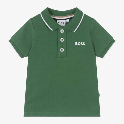 BOSS-Baby Boys Green Cotton Polo Shirt | Childrensalon