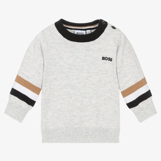 BOSS-Baby Boys Grey Cotton & Wool Sweater | Childrensalon