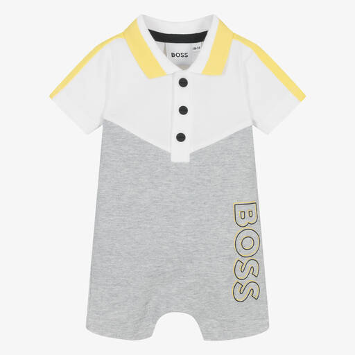 BOSS-Baby Boys Grey & White Cotton Shortie | Childrensalon