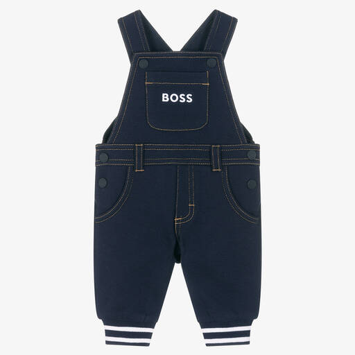 BOSS-Baby Boys Navy Blue Cotton Dungarees | Childrensalon