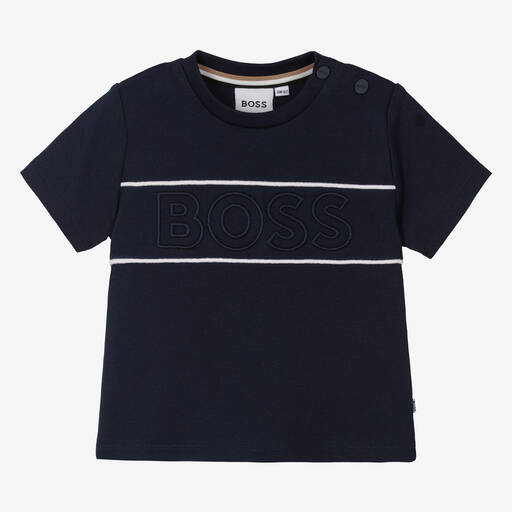 BOSS-Baby Boys Navy Blue Cotton Piqué T-Shirt | Childrensalon