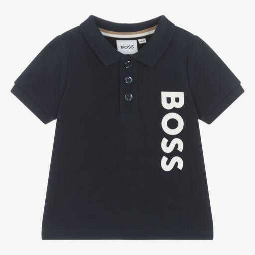 BOSS-Baby Boys Navy Blue Cotton Polo Shirt | Childrensalon