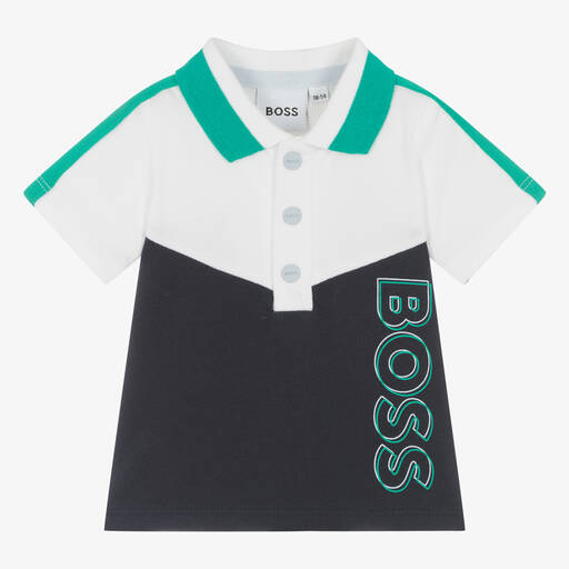 BOSS-Baby Boys Navy Blue Cotton Polo Shirt | Childrensalon