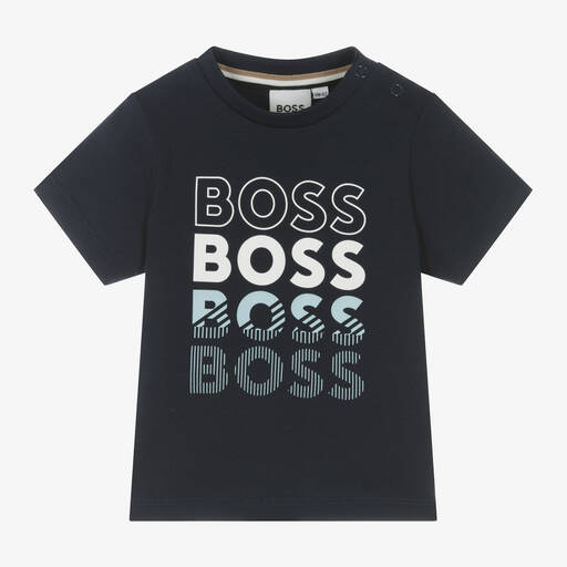 BOSS-Baby Boys Navy Blue Cotton T-Shirt | Childrensalon