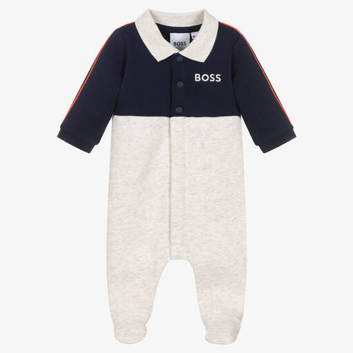 BOSS-Baby Boys Navy Blue & Grey Babygrow | Childrensalon