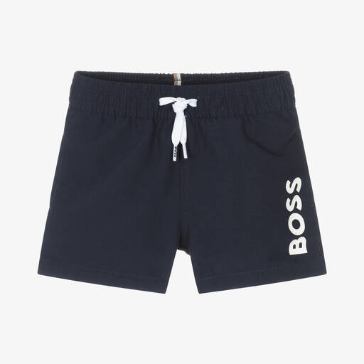 BOSS-Baby Boys Navy Blue Logo Swim Shorts | Childrensalon