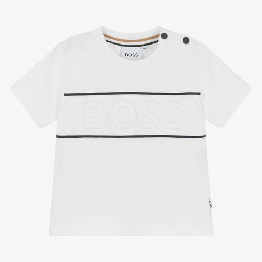 BOSS-Baby Boys White Cotton Piqué T-Shirt | Childrensalon
