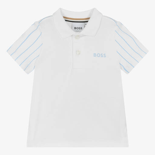 BOSS-Baby Boys White Cotton Polo Shirt | Childrensalon