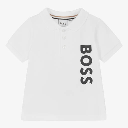 BOSS-Baby Boys White Cotton Polo Shirt | Childrensalon