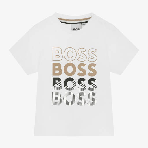 BOSS-Baby Boys White Cotton T-Shirt | Childrensalon