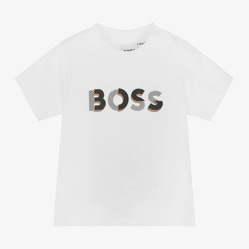 BOSS-Baby Boys White Cotton T-Shirt | Childrensalon