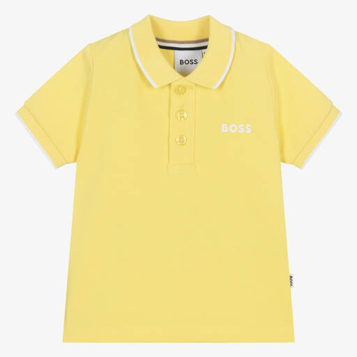 BOSS-Baby Boys Yellow Cotton Polo Shirt | Childrensalon