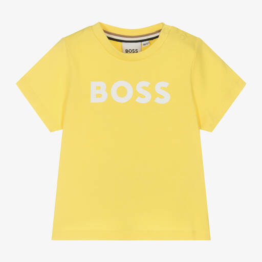BOSS-Baby Boys Yellow Cotton T-Shirt | Childrensalon