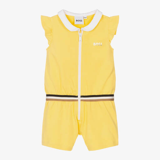 BOSS-Baby Girls Yellow Cotton Logo Shortie | Childrensalon