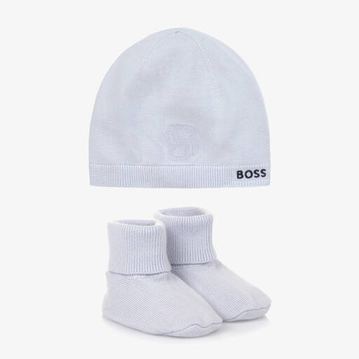 BOSS-Blue Cotton Hat & Booties Set | Childrensalon