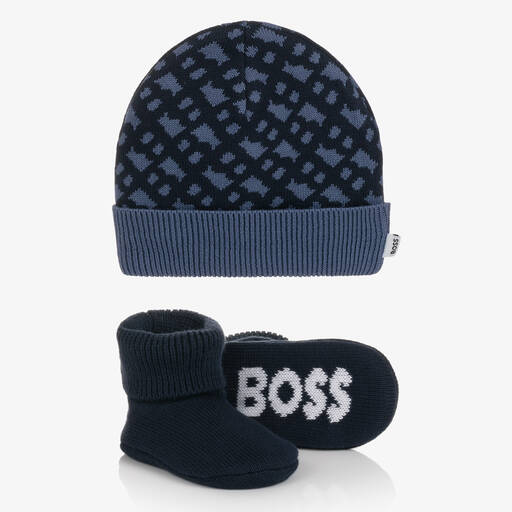 BOSS-Blue Hat & Booties Baby Gift Set | Childrensalon