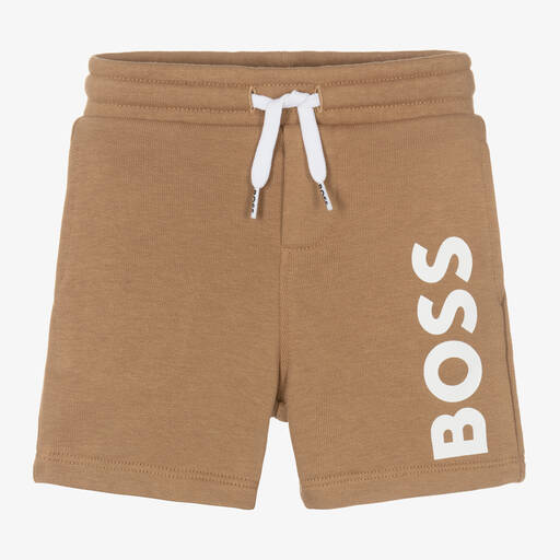 BOSS-Boys Beige Cotton Jersey Shorts | Childrensalon