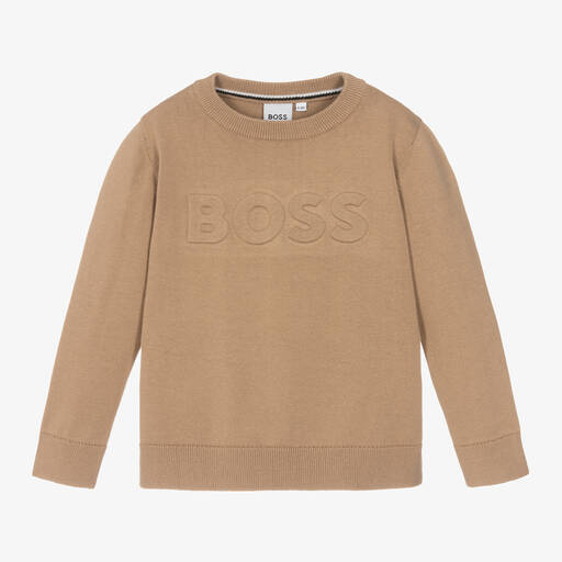BOSS-Boys Beige Cotton Sweater | Childrensalon