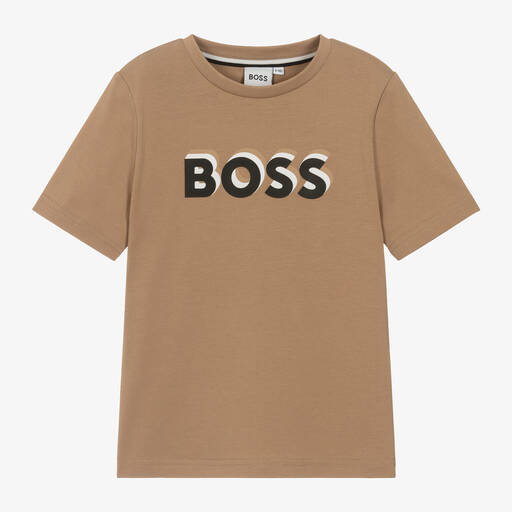 BOSS-Boys Beige Cotton T-Shirt | Childrensalon