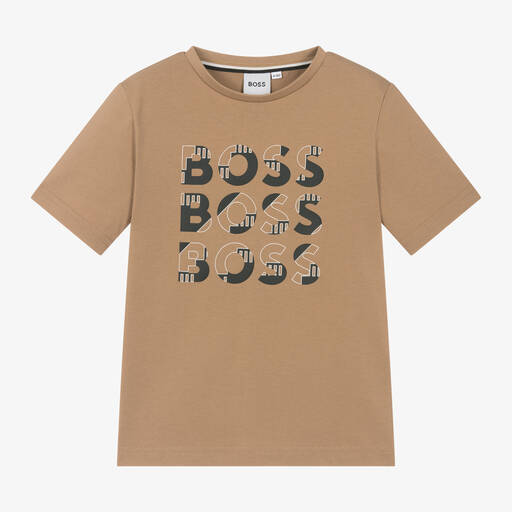 BOSS-Boys Beige Cotton T-Shirt | Childrensalon