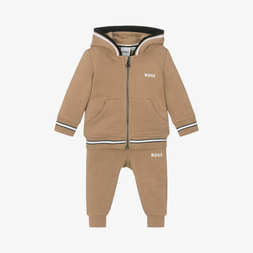 BOSS-Boys Beige Jersey Tracksuit | Childrensalon