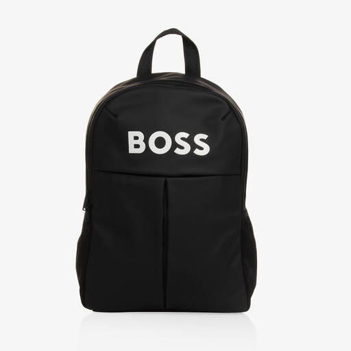 BOSS-Boys Black Coated Backpack (36cm) | Childrensalon