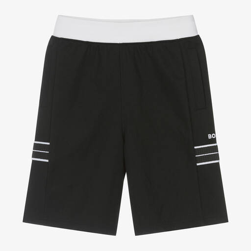 BOSS-Boys Black Cotton Jersey Shorts | Childrensalon