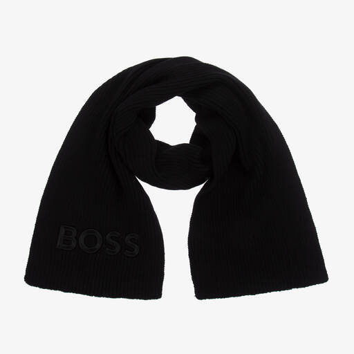 BOSS-Boys Black Cotton Knit Scarf | Childrensalon