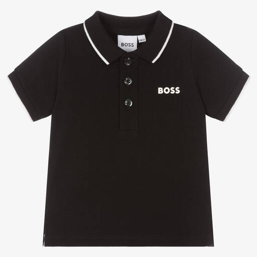 BOSS-Черная рубашка поло из хлопка для мальчиков | Childrensalon