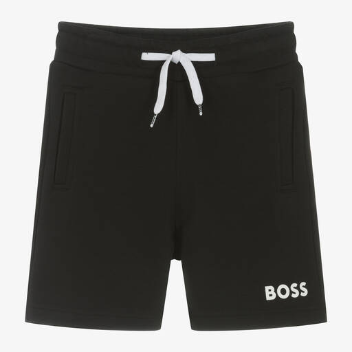 BOSS-Boys Black Cotton Shorts | Childrensalon