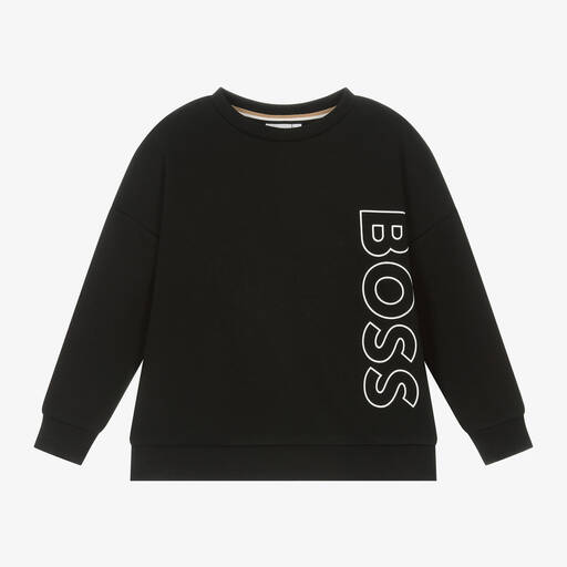 BOSS-Boys Black Cotton Sweatshirt | Childrensalon