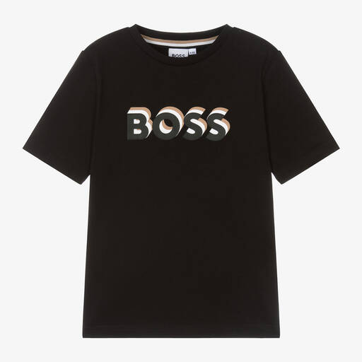 BOSS-T-shirt noir en coton garçon | Childrensalon
