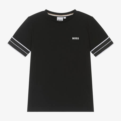 BOSS-Boys Black Cotton T-Shirt | Childrensalon