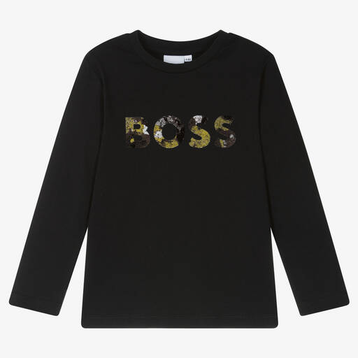 BOSS-Boys Black Cotton Top | Childrensalon